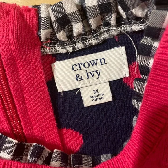 crown & ivy Pink Polka Dot Layered Sweater with Navy Gingham Medium (QW) - Picture 5 of 7